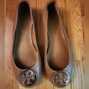 Tory Burch Reva Minnie Royal Tan Leather Flat Shoes